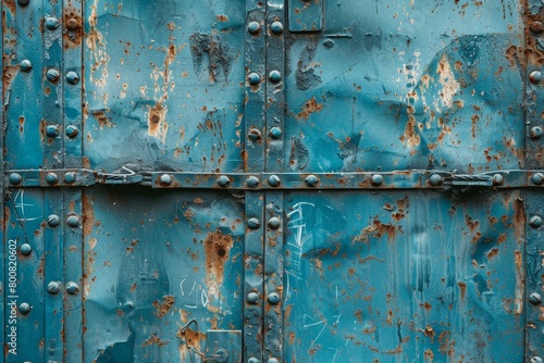 Antique steel door with lock old blue style Rusty folding texture pattern background Dark edge © LimeSky