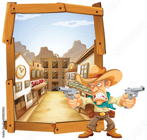 Cowboy with guns in a classic western town