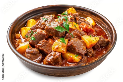 Beef and pork stew with potatoes Hungarian style white background