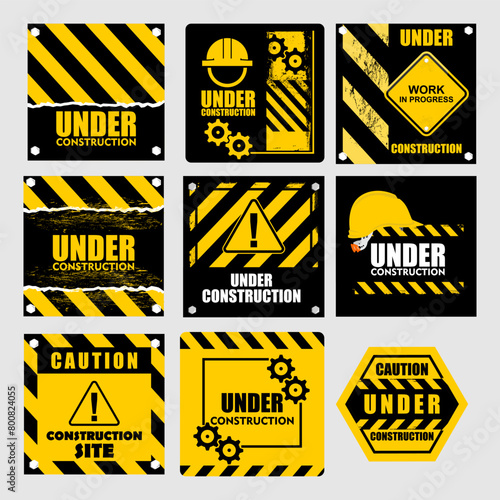 under construction signs set vector