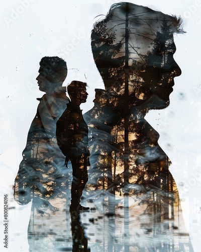 Human clones struggle with identity and belonging in a world that fears and misunderstands them Concept art, silhouette lighting, double exposure effect photo