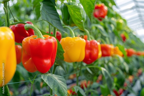 Bell pepper cultivation in greenhouse farmers sell colorful produce in fresh food market