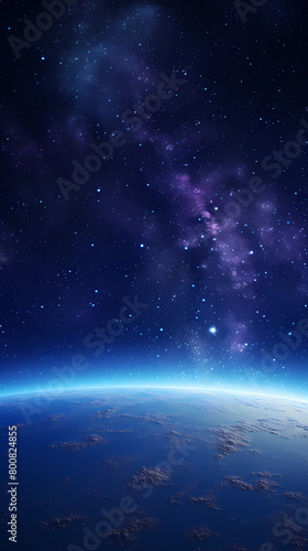 View of Earth from space with stars and galaxies in the background