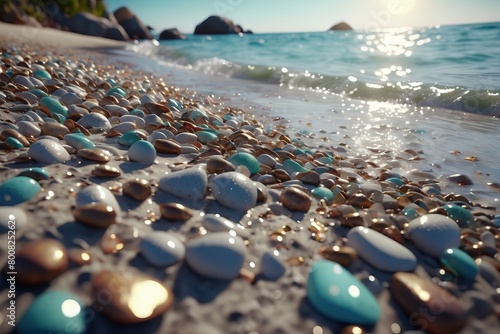 Shimmering pebbles on a beautiful beach. Rocks and stones background