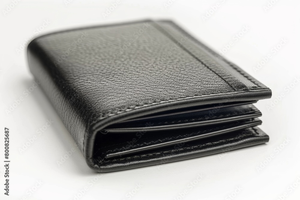 Black leather wallet with side credit card pockets isolated on white background Classic bifold design for men Black leather wallet with side credit card pockets isolated on white background Classic bifold design for men