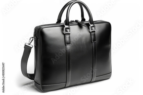 Black leather male business bag on white background without shadows photo