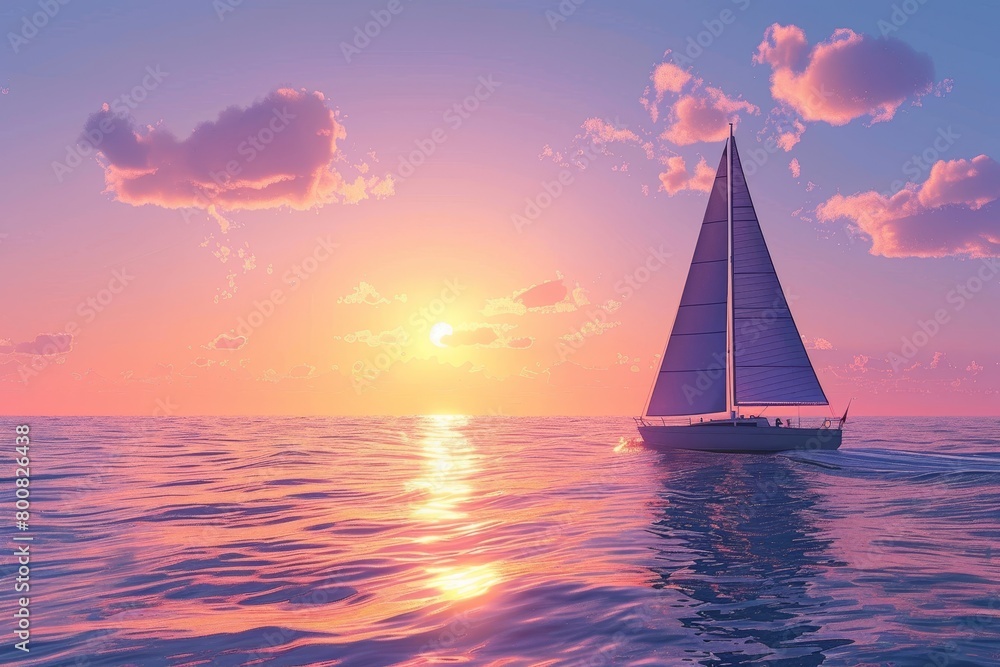 Boat on the ocean with setting sun