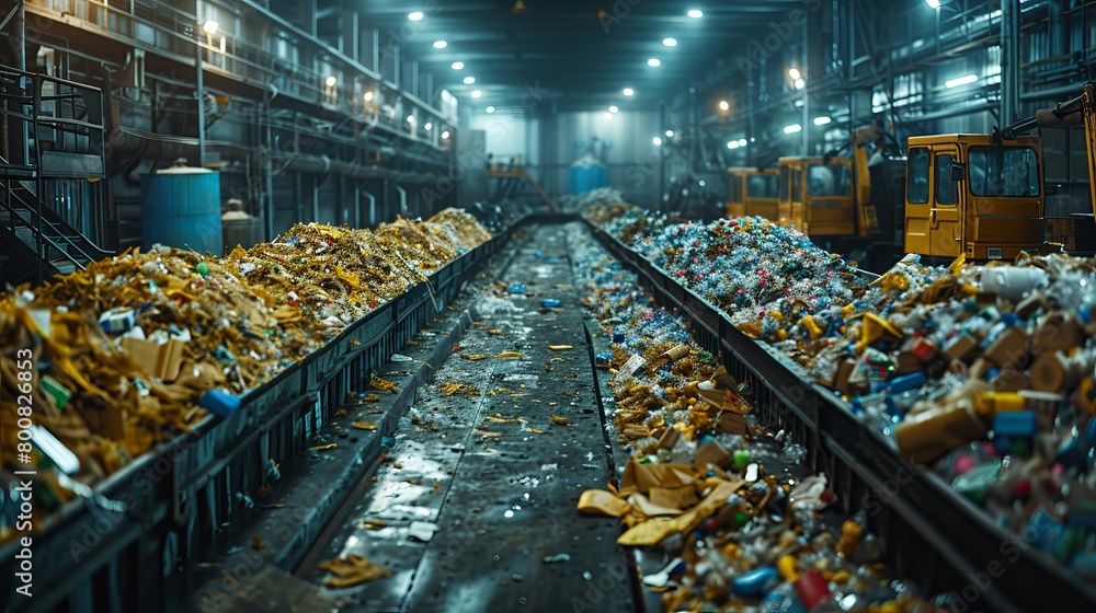 A large pile of trash is in a factory