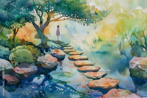 Communication bridges gaps, words like stepping stones that span the rivers of misunderstanding, kawaii water color photo