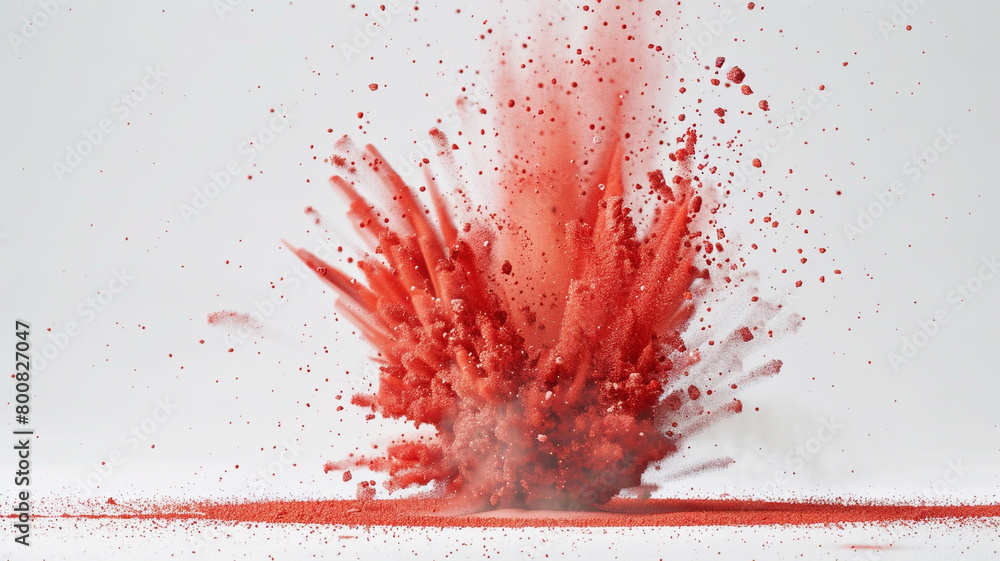  Captivating display of red chalk particles erupting in a vibrant explosion against a clear white surface