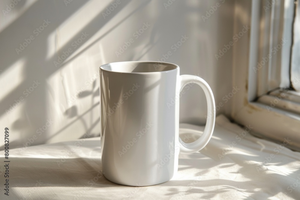 White Blank Mug Mockup in Photographic Scene created with Generative AI White Blank Mug Mockup in Photographic Scene created with Generative AI
