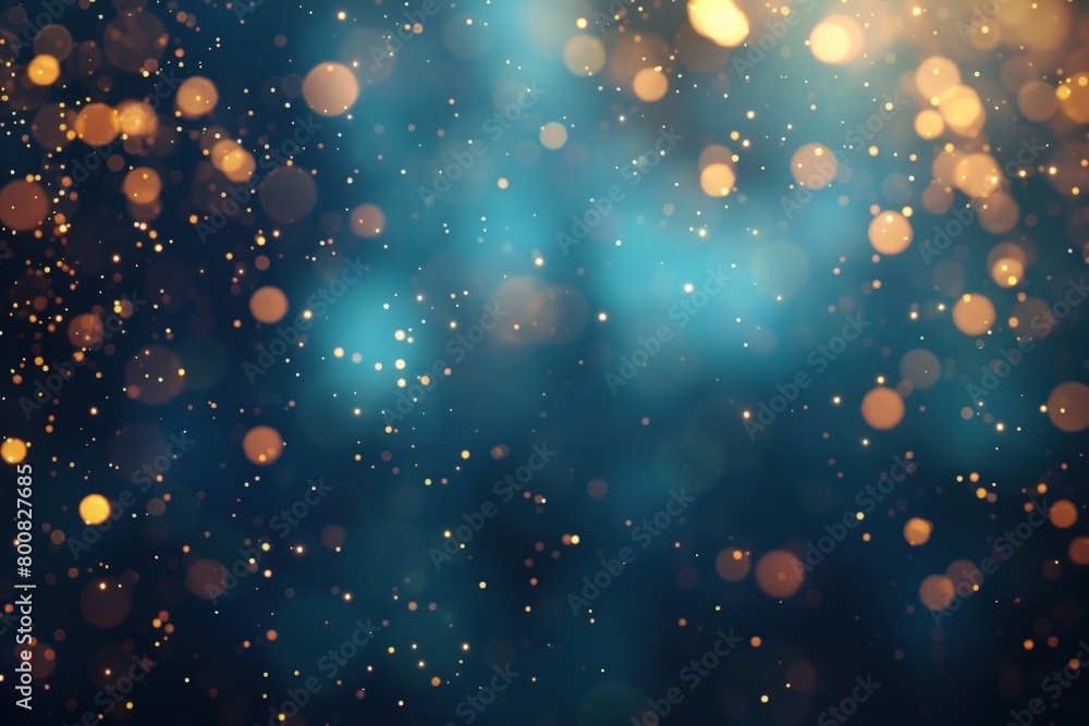 Fireworks and golden bokeh on blue background. Generate AI image