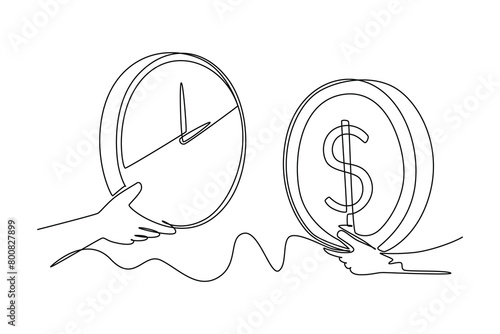 One continuous line drawing of Salary payroll system or employee wages concept. Doodle vector illustration in simple linear style