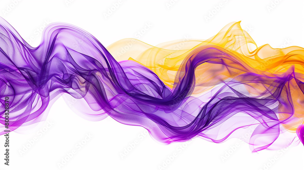 Vivid purple and yellow gradient waves blending dynamically, isolated on a solid white background.