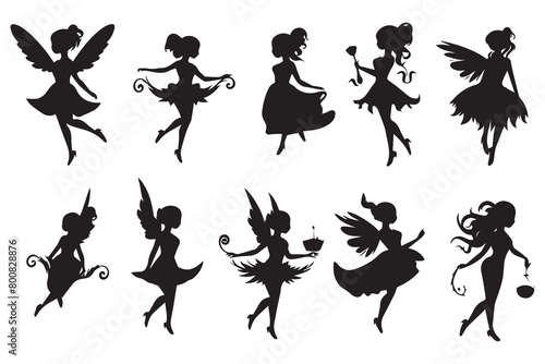 Silhouette set of fairies illustration Vector