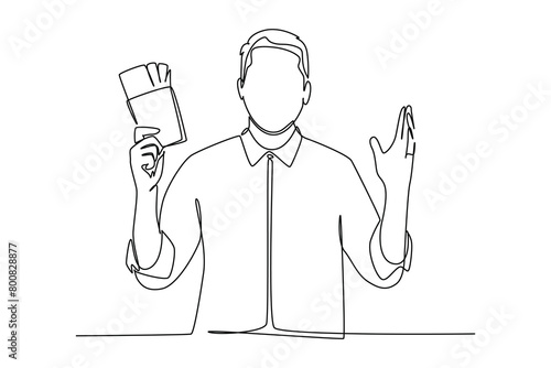 One continuous line drawing of Salary payroll system or employee wages concept. Doodle vector illustration in simple linear style