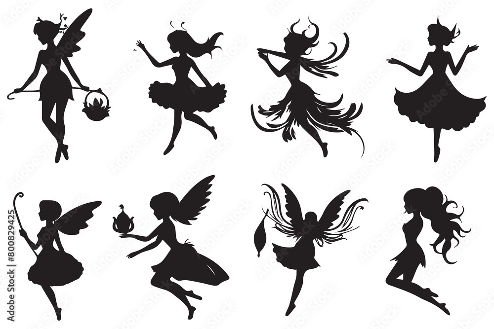 Silhouette set of fairies illustration Vector Silhouette set of fairies illustration Vector