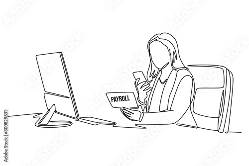 One continuous line drawing of Salary payroll system or employee wages concept. Doodle vector illustration in simple linear style