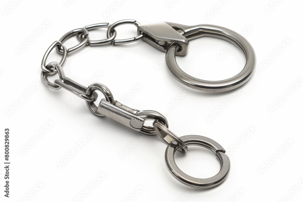 Chic steel keychain against white backdrop Chic steel keychain against white backdrop