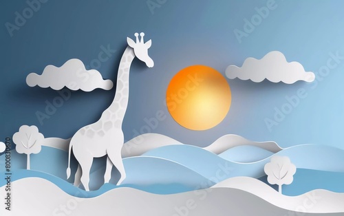 Giraffe skyline in very clear paper cut style vector illustration
