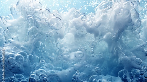  A cluster of bubbles drifts on water's surface, accompanied by an ample assembly beneath