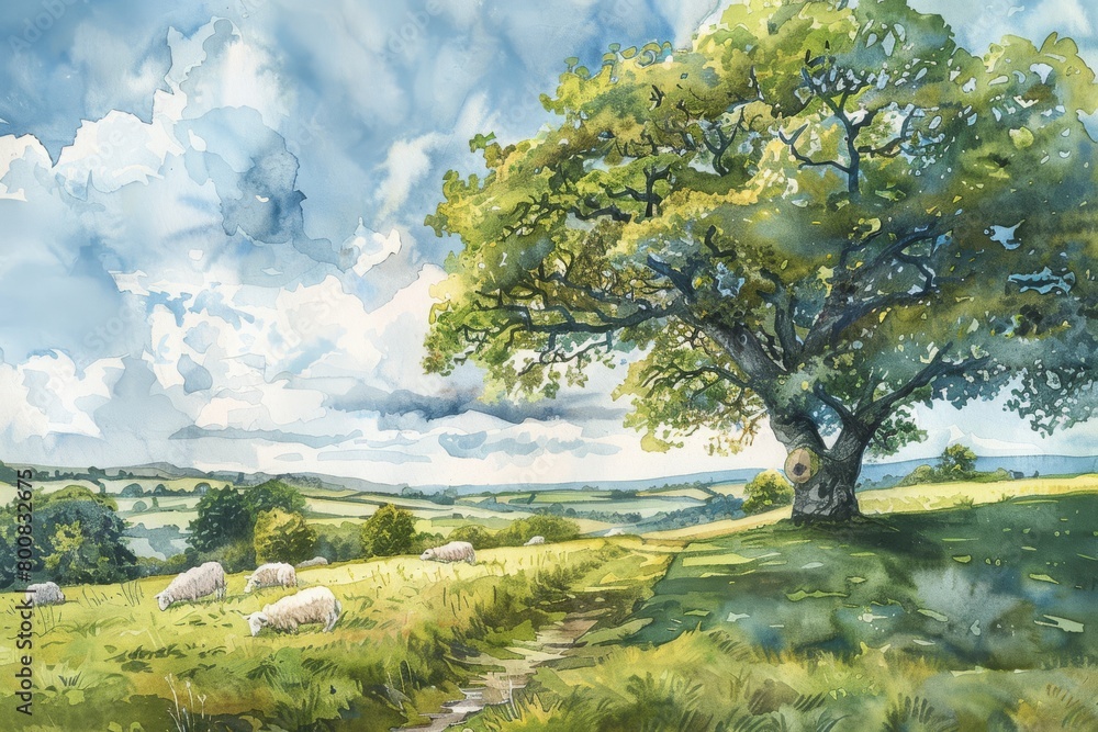 tranquil countryside scene with grazing sheep tranquil countryside scene with grazing sheep