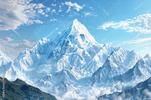 A breathtaking alpine panorama of snow-capped mountains reaching for a clear winter sky