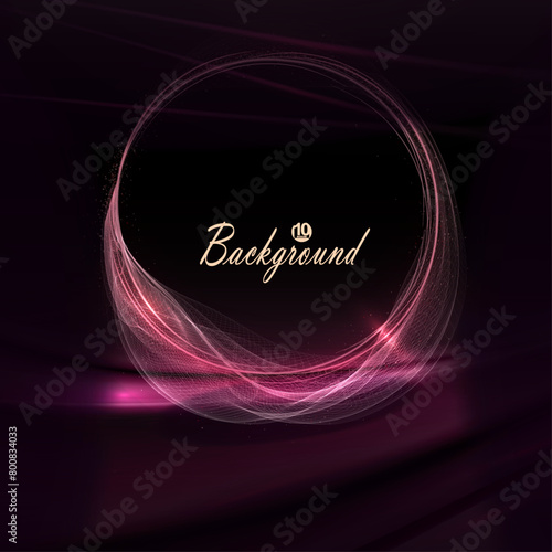 Illustration with a round purple frame made of fine tulle on a black background.