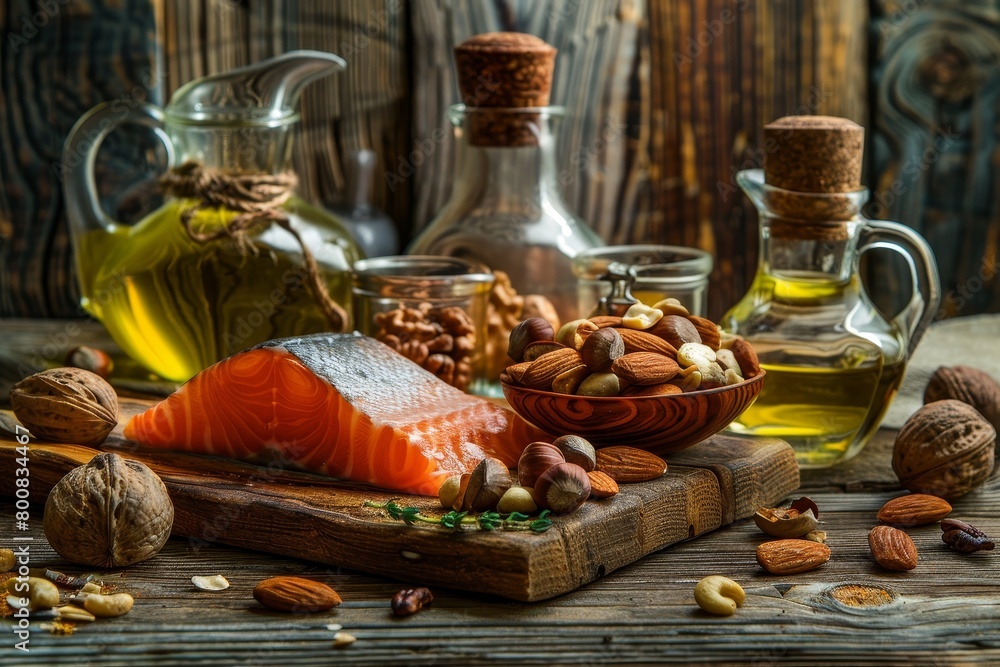 Choose omega 3 and unsaturated fat rich foods Superfoods with vitamin E and fiber for a healthy diet Almonds pecans hazelnuts walnuts olive oil fish oil and salm