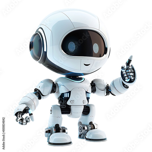 Cute ai robot chatbot thumbs up on isolated transparent background