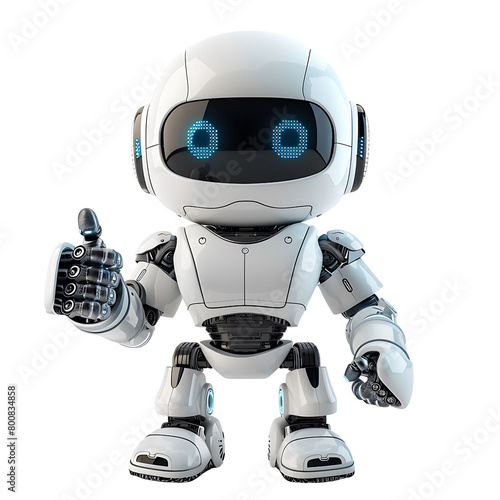 Cute ai robot chatbot thumbs up on isolated transparent background photo