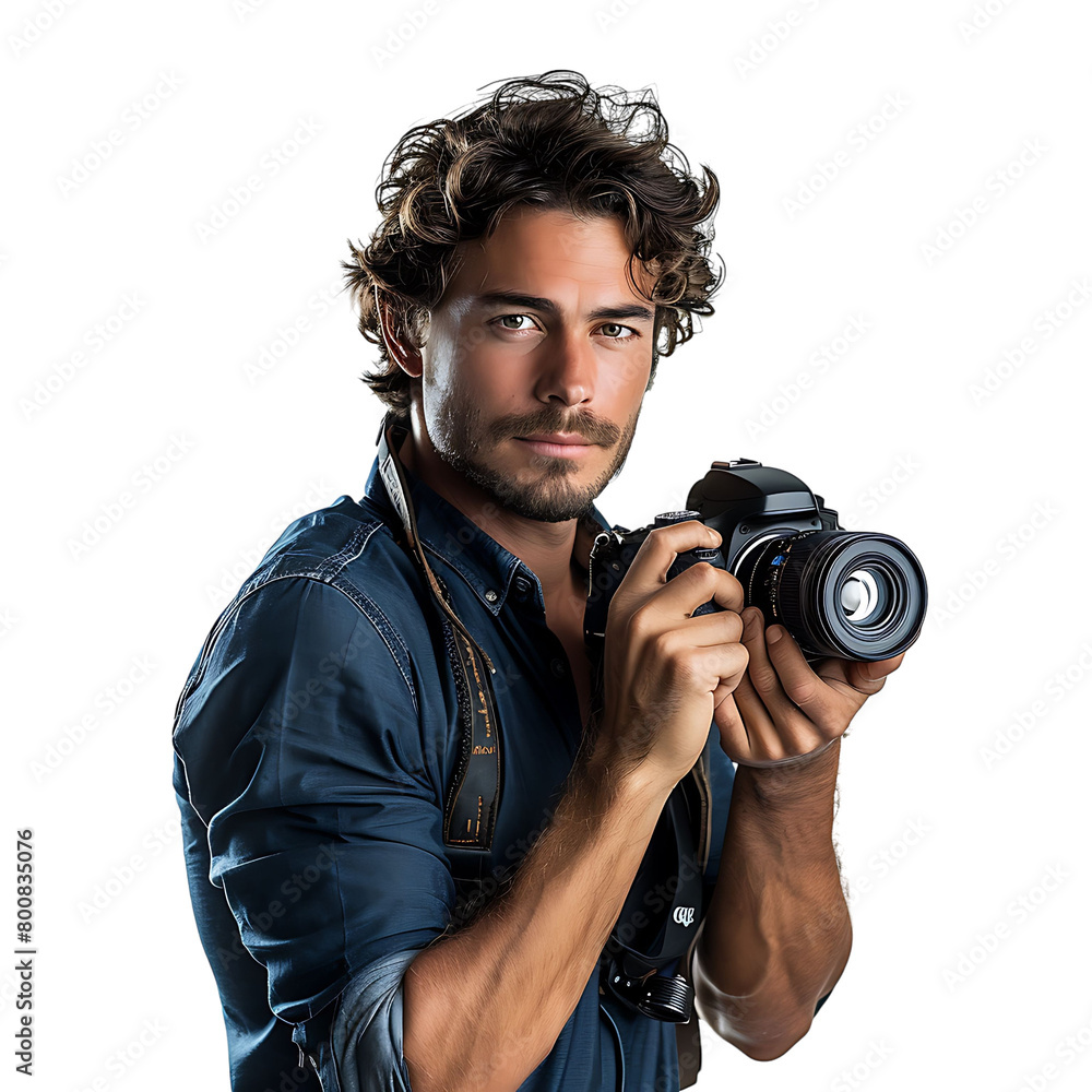 Male photographer on isolated transparent background Male photographer on isolated transparent background