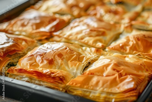 Classic Greek dish Spanakopita spinach and feta pie made with homemade phyllo dough