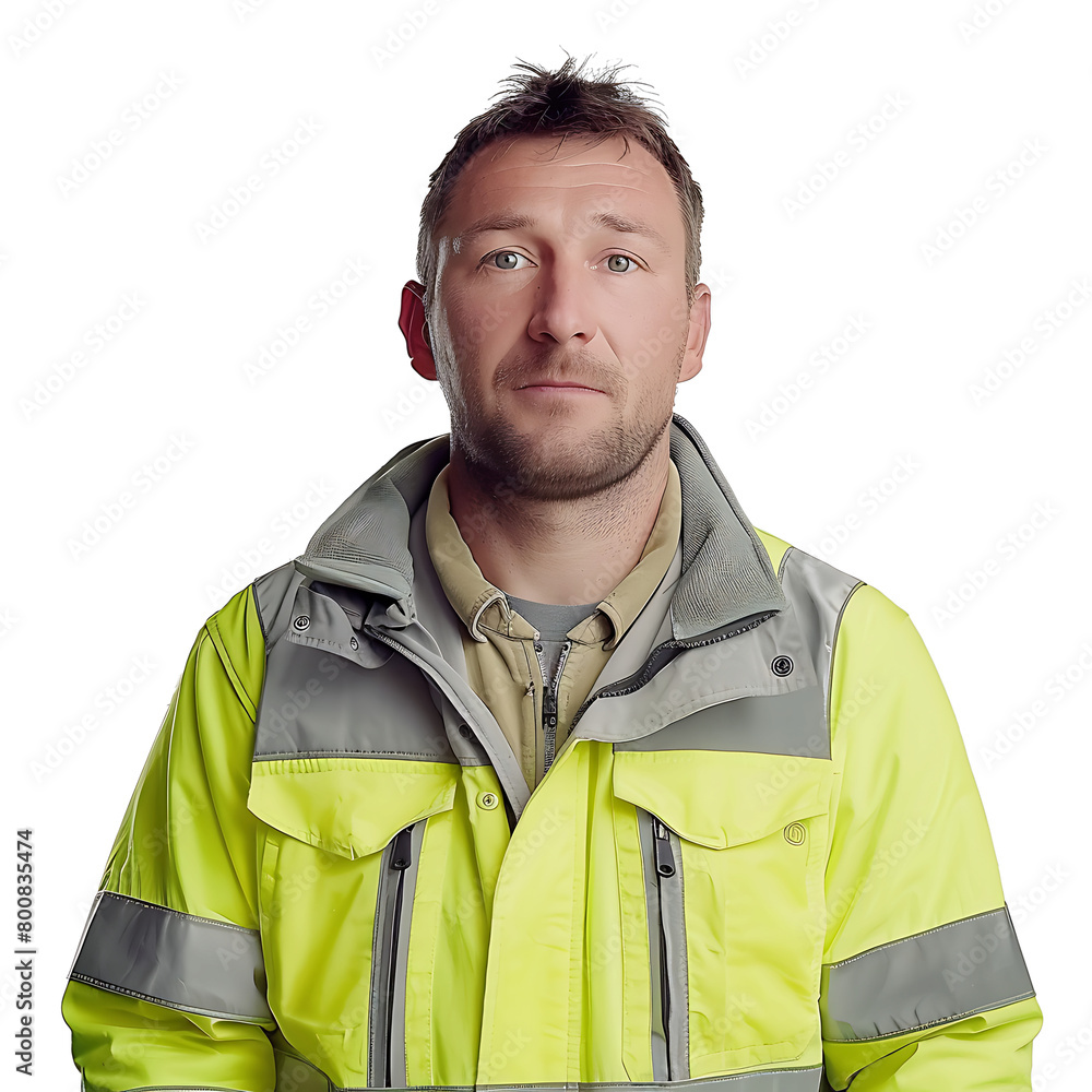 Man in work uniform, looks straight ahead, Isolated on transparent background. Man in work uniform, looks straight ahead, Isolated on transparent background.