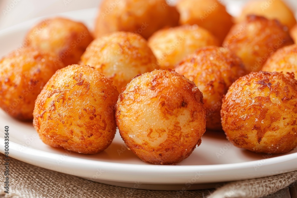Close up horizontal shot of fried potato balls on a plate Close up horizontal shot of fried potato balls on a plate