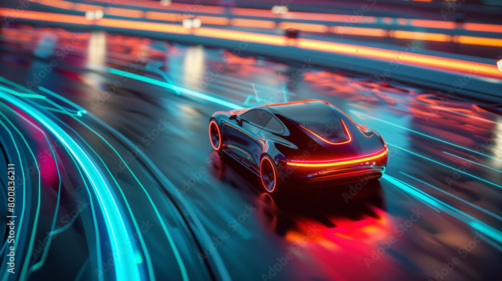 Visualize the future of transportation through autonomous vehicles with dynamic gradient lines