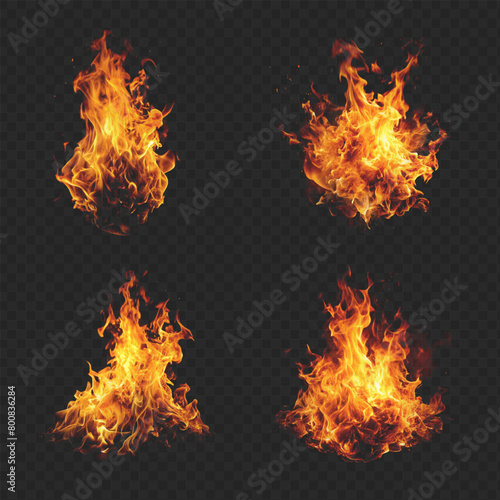 Set fire abstract vector  on a transparent background. Abstract vector set: flames & fire.