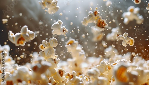 Close up of falling popcorn