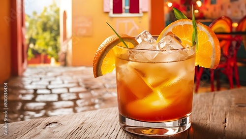 Cocktail in glass with oranges summer italian fresh alcohol cold drink