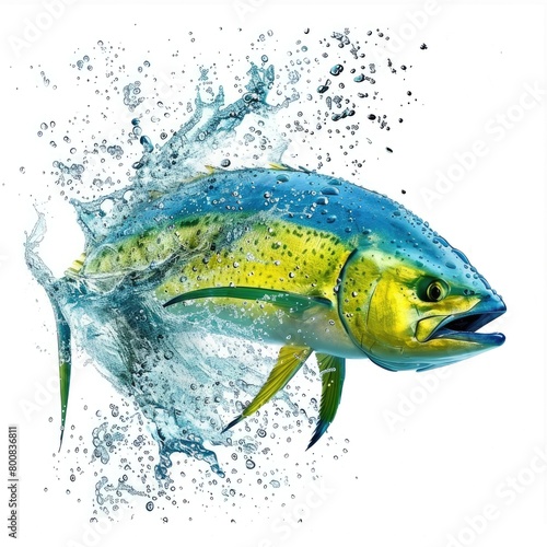 Mahi-Mahi fish in water splash isolated on a white background 