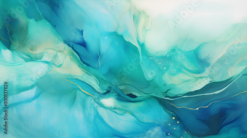 Digital blue and green watercolor marble abstract graphic poster background