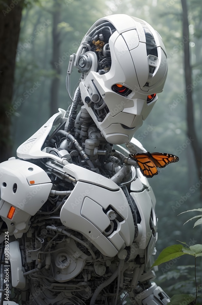 robot cyborg in the forest robot cyborg in the forest