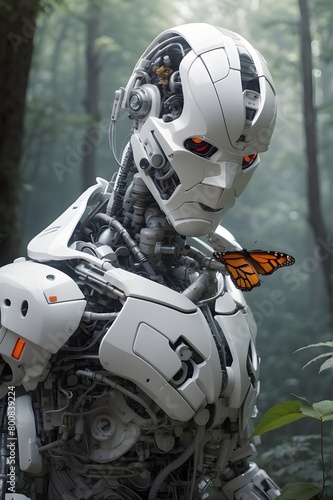 robot cyborg in the forest 