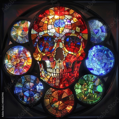 Stained glass with skull