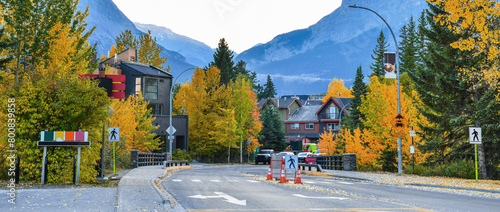 The streets of Canmore in autumn, canadian Rocky Mountains. Canmore is located in the Bow Valley near Banff National park and one of the most famous town in Canada photo