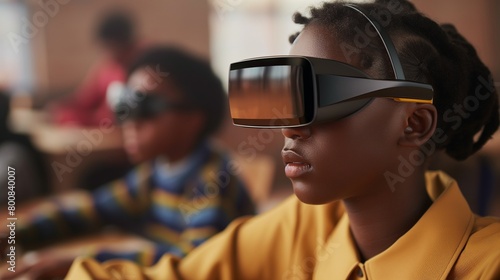 Futuristic AI translator headset, powered by Chinese innovation, enhances classroom collaboration with instant language conversion in African educational settings. photo