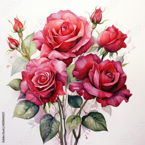 Three Red Roses on White Background