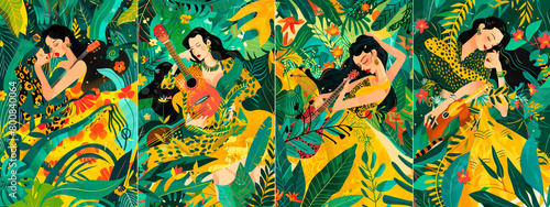 Combines music, Brazilian culture, and pin-up style. Captures the essence of bossa nova in a unique and playful way. Adds a glamorous touch to traditional illustrations.