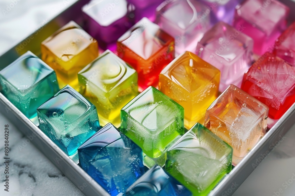 Colored ice in tray Colored ice in tray