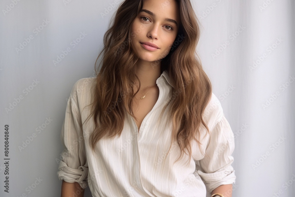young and beautiful stylish woman in white shirt